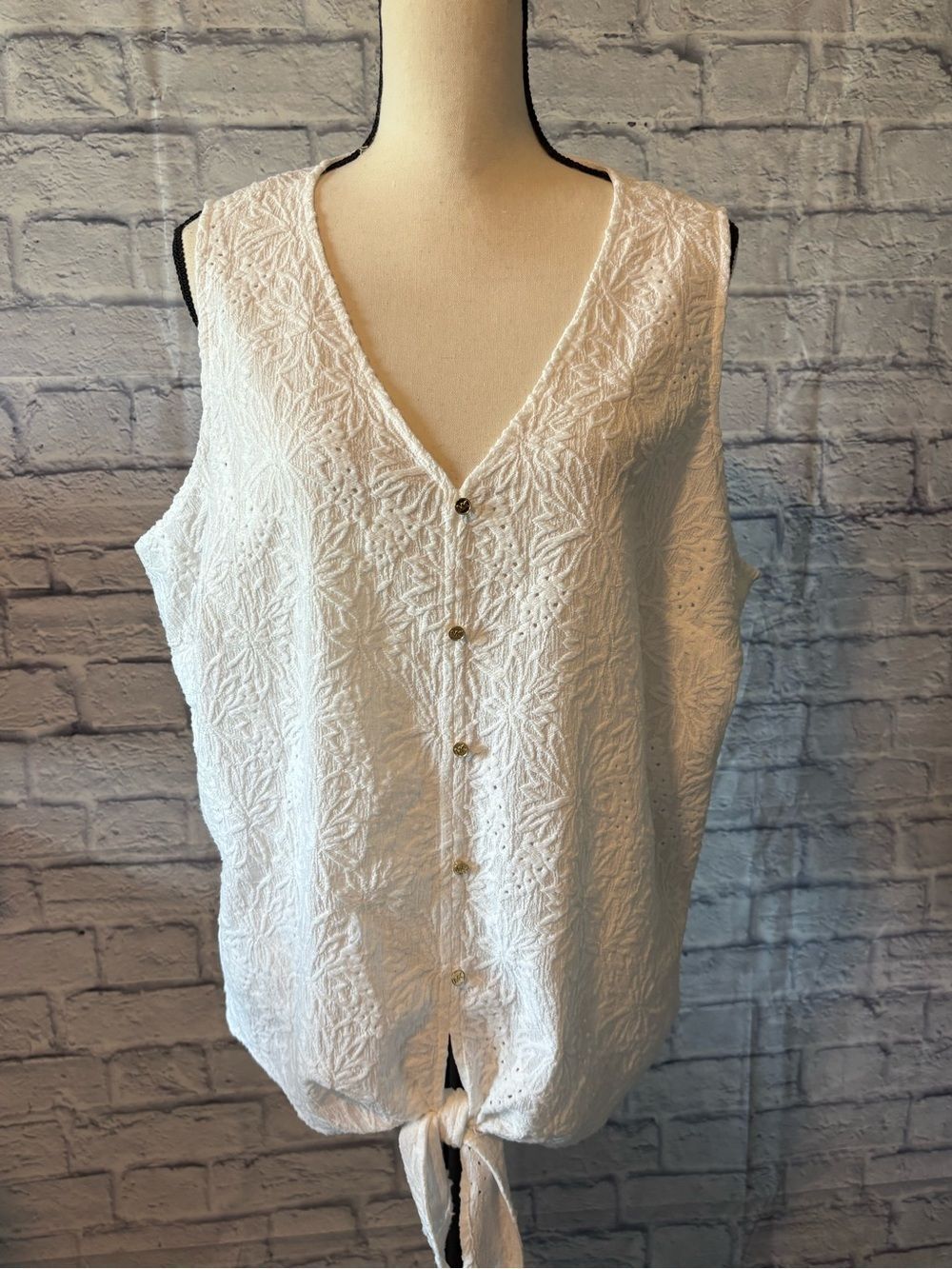 Michael Kors White Eyelet Button-Front Tie-Front Camisole